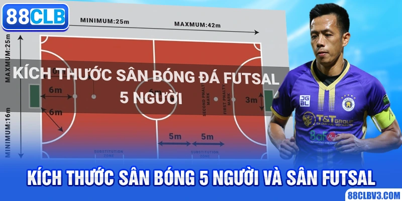 Kích thước sân bóng 5 người và sân futsal
